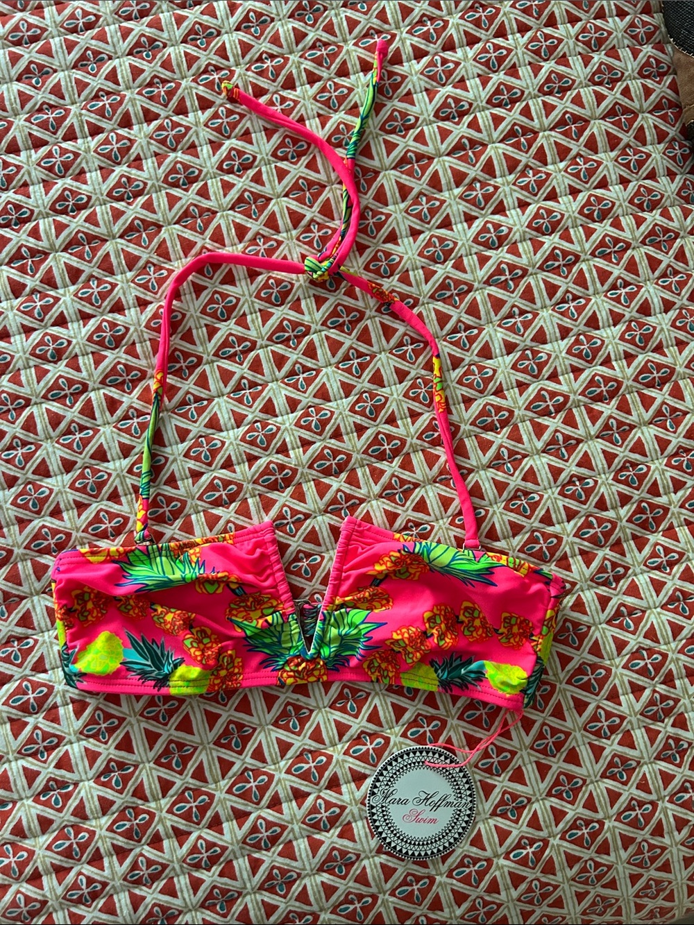 Mara Hoffman Pink Tropical Bandeau Bikini Top